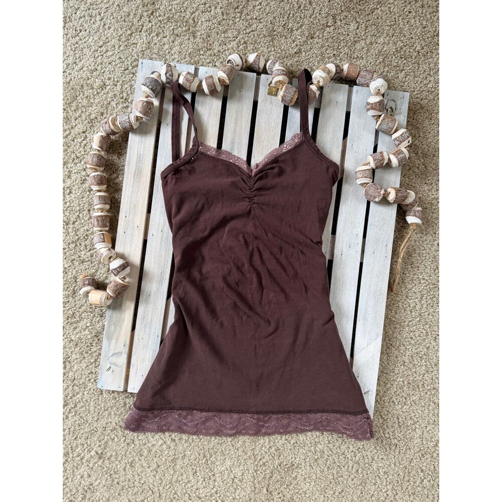 Vintage Y2K BKE Brown Lace Trim Cami Tank Top